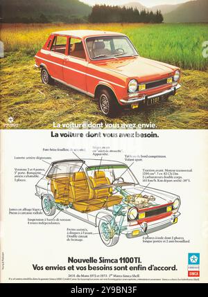 1973 Simca 1100 - publicité de voiture de presse française vintage Banque D'Images