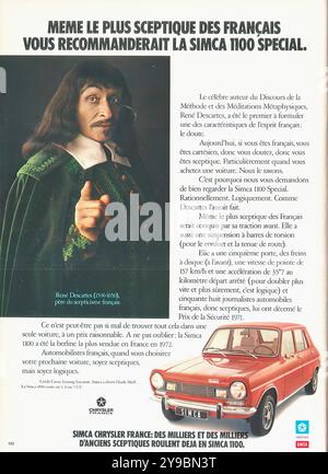 1973 Simca 1100 Descartes - publicité de voiture de presse française vintage Banque D'Images