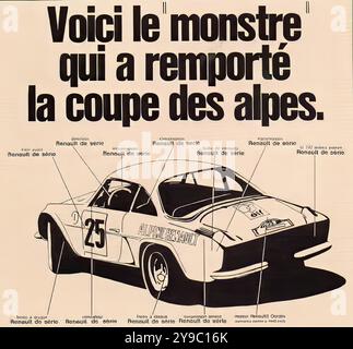 Alpine Renault A110 Coupe des Alpes (1969) - publicité voiture de presse vintage Banque D'Images