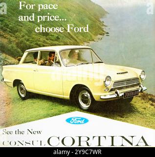 Ford Consul Cortina Deluxe (1962) - publicité de voitures de presse vintage Banque D'Images