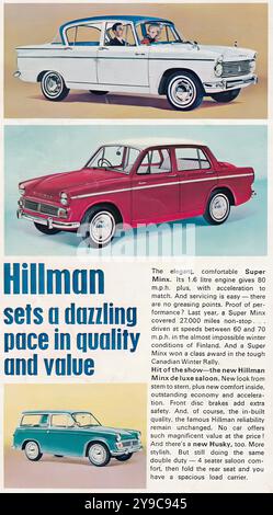 Hillman Super Minx, Minx & Husky (modèles 1964) couleur - publicité de voiture de presse vintage Banque D'Images