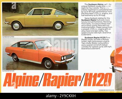 Sunbeam Alpine & Rapier (1971-72) - publicité de voitures de presse vintage Banque D'Images