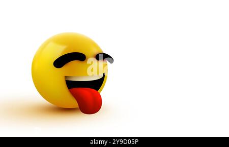3d visage souriant Emoji avec langue coincée. Illustration vectorielle. Illustration de Vecteur
