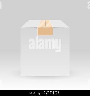 Boîte blanche vierge avec ruban adhésif scotch. Boîte d'emballage de livraison. Illustration vectorielle Illustration de Vecteur