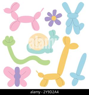 Ensemble plat de vecteur d'animaux de modélisation de ballon Illustration de Vecteur