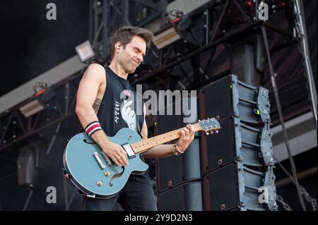 30 juin 2024 : Sébastien Lefebvre se produit avec simple plan au festival Hellfest Open Air à Clisson, France Banque D'Images