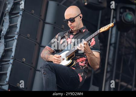 30 juin 2024 : Jeff Stinco se produit avec simple plan au festival Hellfest Open Air à Clisson Banque D'Images