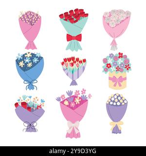Ensemble de vecteur plat bouquets de fleurs Illustration de Vecteur