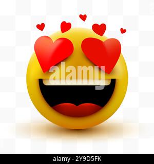 Sourire dans l'icône d'émoticône d'amour, coeurs d'amour dans les yeux. Vecteur émoticon emoji coeur plat dans le symbole des yeux. Illustration vectorielle Illustration de Vecteur
