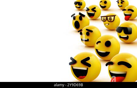 Visage clignant jaune emoji. Icône drôle d'émoticône de dessin animé. Illustration 3D pour chat ou message. Illustration vectorielle Illustration de Vecteur