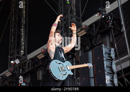 30 juin 2024 : Sébastien Lefebvre se produit avec simple plan au festival Hellfest Open Air à Clisson, France Banque D'Images