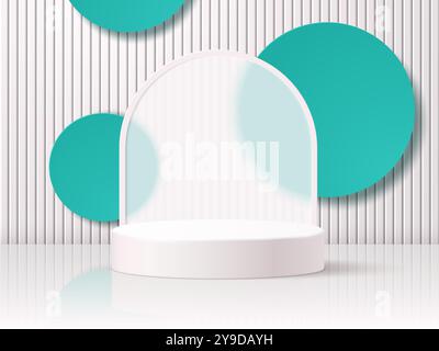 Pied de podium vide réaliste 3D sur le fond de la voûte ronde en verre dépoli transparent et des formes géométriques. Illustration vectorielle. Illustration de Vecteur