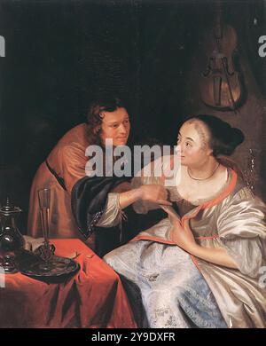 MIERIS, Frans van, The Elder (né en 1635, Leyde, décédé en 1681, Leyde) couple de charcuterie - huile sur panneau collection privée --- mots-clés : ------------- Auteur : MIERIS, Frans van, The Elder titre : Carousing couple Time-line : 1651-1700 École : Néerlandais forme : peinture type : genre Banque D'Images