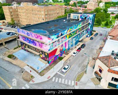 vue aérienne de la murale sur le garage de stationnement Banque D'Images