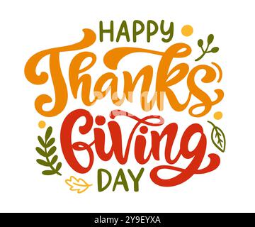 Bannière du jour de Thanksgiving. Lettrage dessiné à la main Illustration de Vecteur