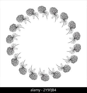 Cadre rond en trèfle dessiné à la main à l'encre noire sur fond blanc. L'illustration convient à la conception médicale Illustration de Vecteur