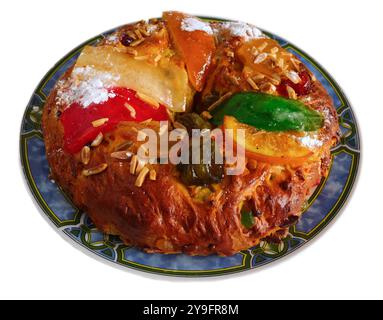 Portugal. Gâteau de Noël portugais typique - Bolo Rei ou King's Cake. Mangé tout au long des vacances de Noël, mais traditionnellement le 12ème jour. Banque D'Images