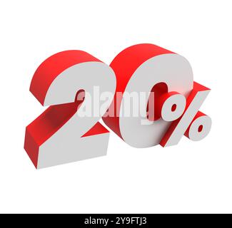 chiffre de 20 %. nombre 3d dans une perspective de côté clair. Blanc et rouge. Fond transparent Banque D'Images