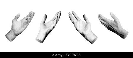 Mains, paumes tendues, étirées vers quelque chose. Vecteur de style demi-ton isolé sur fond blanc. Illustration de Vecteur