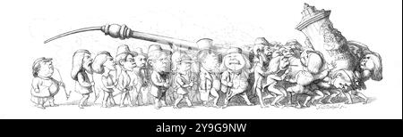 Richard Doyle - voyage à la Grande exposition - Allemagne - soldats, bourgeois et étudiants soutiennent une énorme pipe inscrite avec la devise unité - 1851 Banque D'Images