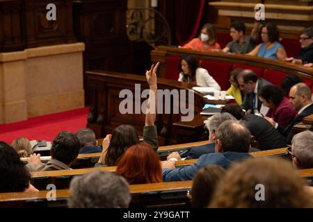 Barcelone, Espagne. 10 octobre 2024. Dernier jour du débat de politique générale au Parlement, où se tiennent les votes, y compris le plus notable, qui est la demande d'application immédiate de la loi d'amnistie. òltimo d'a del Debate de pol'tica general del Parlamento, donde se realizan las votaciones, entre ellas la que m‡s destaca es la solicitud de aplicaci-n inmediata de la Ley de Amnist'a. Dans la photo : News, Politics, Barcelona Spain jeudi 10 octobre 2024 (photo Eric Renom/LaPresse) crédit : LaPresse/Alamy Live News Banque D'Images