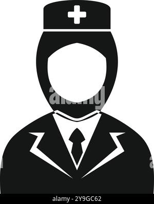 Icône vectorielle noir et blanc simple d'une femme musulmane médecin portant le hijab et l'uniforme Illustration de Vecteur