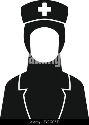 Illustration vectorielle simple en noir et blanc d'une infirmière musulmane portant le hijab Illustration de Vecteur