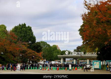 La vie quotidienne au Japon Une scène devant les portes du zoo d'Ueno, avec beaucoup de gens qui attendent l'ouverture du zoo Banque D'Images