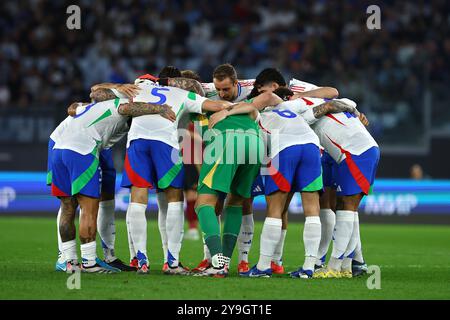 Rome, Italie. 10 octobre 2024. Équipe d'Italie avant le match de football de la Ligue des Nations de l'UEFA, Ligue A, Groupe A2 entre l'Italie et la Belgique le 10 octobre 2024 au Stadio Olimpico à Rome, Italie. Crédit : Federico Proietti / Alamy Live News Banque D'Images
