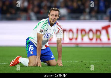 Rome, Italie. 10 octobre 2024. Davide Frattesi, Italien, réagit lors du match de football de l'UEFA Nations League, League A, Groupe A2 entre l'Italie et la Belgique le 10 octobre 2024 au Stadio Olimpico à Rome, Italie. Crédit : Federico Proietti / Alamy Live News Banque D'Images