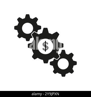 Symbole du dollar d'engrenage. Icône de traitement de l'argent. Vecteur du mécanisme financier. Motif de roue dentée noir. Illustration de Vecteur