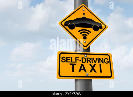 Robot autonome Taxi IA Intelligence artificielle ou robotaxi avec une voiture sans conducteur comme concept de technologie sans fil robotique robot-taxi comme trafic Banque D'Images