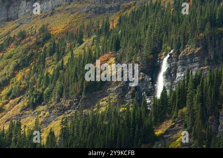 Chute d'eau sur Lunch Creek, Glacier National Park, Montana Banque D'Images