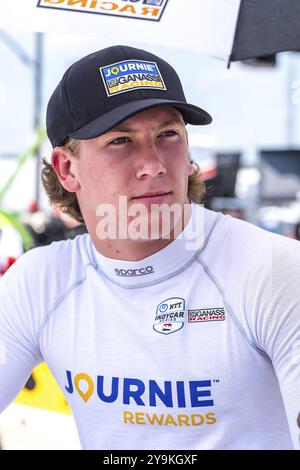 Kyffin SIMPSON (R) (4) de Bridgetown, Barbade se prépare à se qualifier pour le Hy-Vee Homefront 250 à l'Iowa Speedway à Newton, IA Banque D'Images