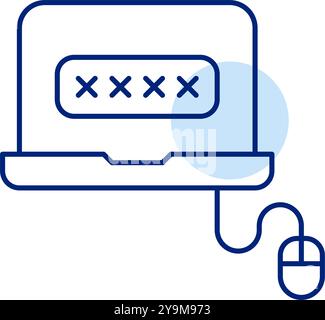 Mot de passe couvert d'astérisques dans la zone de saisie. Ordinateur portable avec souris d'ordinateur connectée. Accès sécurisé au compte. Pixel Perfect, vecteur de contour modifiable i Illustration de Vecteur