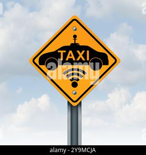 Taxis autonomes robot auto-pilotant Taxi ai Intelligence artificielle ou robotaxi avec une voiture sans conducteur comme robot-taxi technologie sans fil conc Banque D'Images