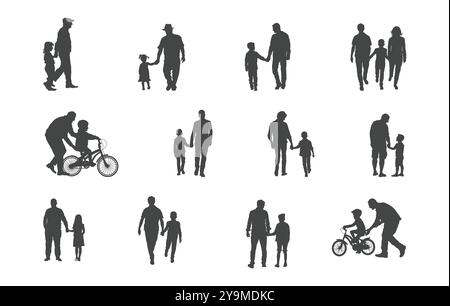 Grand-père avec silhouette d'enfants, personnes âgées avec silhouette d'enfants, grand-père avec enfants svg, grands parents jouant silhouette d'enfants, enfant Illustration de Vecteur