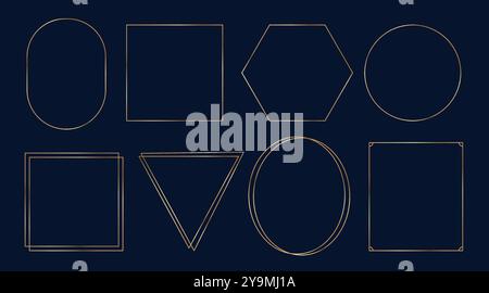 Cadres dorés abstraits simples sur fond sombre. Bordures d'or pour les éléments d'invitation de mariage, décoration de carte. Illustration vectorielle Illustration de Vecteur