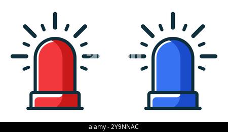 Icône de sirène de feux de détresse. Ensemble d'icônes de sirène d'urgence rouges et bleues dans un style plat. Illustration de Vecteur