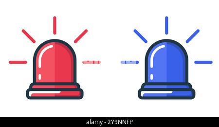 Icône de sirène de feux de détresse. Ensemble d'icônes de sirène d'urgence rouges et bleues dans un style plat. Illustration de Vecteur