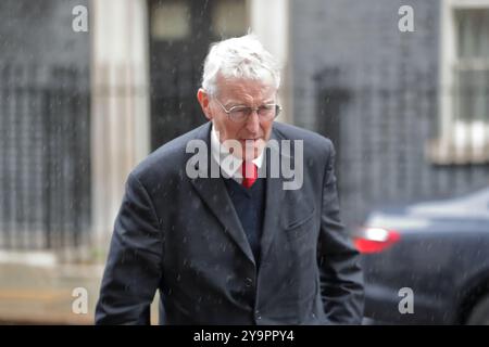 Londres, Royaume-Uni. 8 octobre 2024. Hilary Benn, députée, secrétaire d'État pour l'Irlande du Nord, quitte le 10 Downing Street après la réunion du cabinet. Banque D'Images