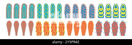 Éléments de conception abstraits colorés de style Memphis dans des couleurs vives avec des motifs ludiques. Colonnes, bactéries, cellules virales, cactus, stalactites, s Illustration de Vecteur