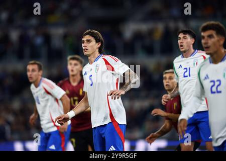 Rome, Italie. 10 octobre 2024. Riccardo Calafiori, Italien, regarde pendant le match de football de la Ligue des Nations de l'UEFA, Ligue A, Groupe A2 entre l'Italie et Banque D'Images