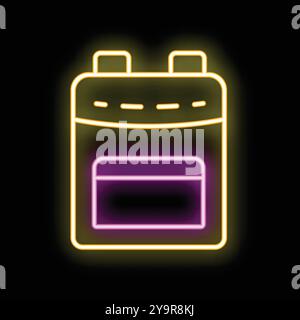 Sac à dos jaune néon et violet brillant sur fond noir Illustration de Vecteur