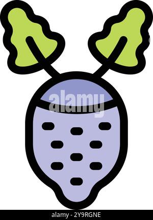 Genetically modified eggplant growing with leaves, icon illustration, vector, outline Stock Vector