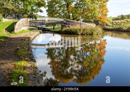 Le canal de Caldon à sa jonction avec la branche Leek du canal de Caldon à Hazelhurst jonction Staffordshire en automne Banque D'Images