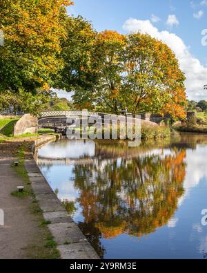 Le canal de Caldon à sa jonction avec la branche Leek du canal de Caldon à Hazelhurst jonction Staffordshire en automne Banque D'Images