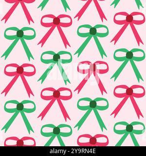 Noël rouge et vert ruban Bows motif sans couture. Pour le tissu de Noël, les décorations et le textile Illustration de Vecteur