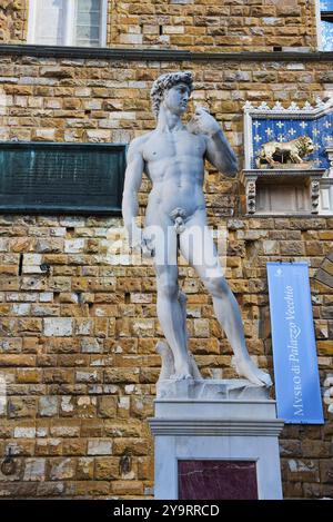 Florence, Italie, 15 septembre 2024. La célèbre sculpture le David de Michel-Ange. Photo de haute qualité Banque D'Images