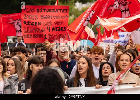 Madrid, Madrid, ESPAGNE. 11 octobre 2024. Des étudiants de toute l'Espagne se mobilisent pour des retards dans les examens d'entrée à l'université (PAU) pour la prochaine année d'études supérieures et pour plus de places dans la formation professionnelle (crédit image : © Ignacio Lopez Isasmendi/ZUMA Press Wire) USAGE ÉDITORIAL SEULEMENT! Non destiné à UN USAGE commercial ! Banque D'Images